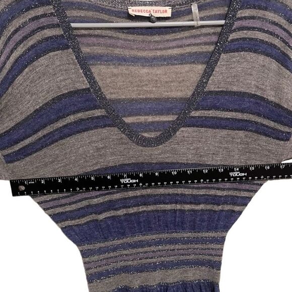 Rebecca Taylor- Women’s Metallic Blue Striped V-Neck Long Sleeve Dress, Size S - Picture 8 of 14